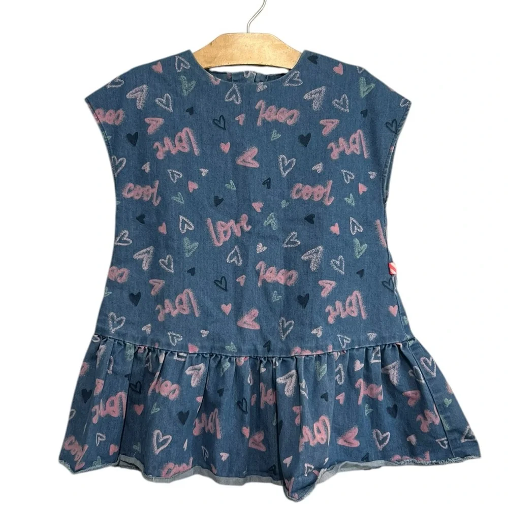 Billieblush Heart Print Dress Size 4 Blue Pink Denim - Picture 3 of 6